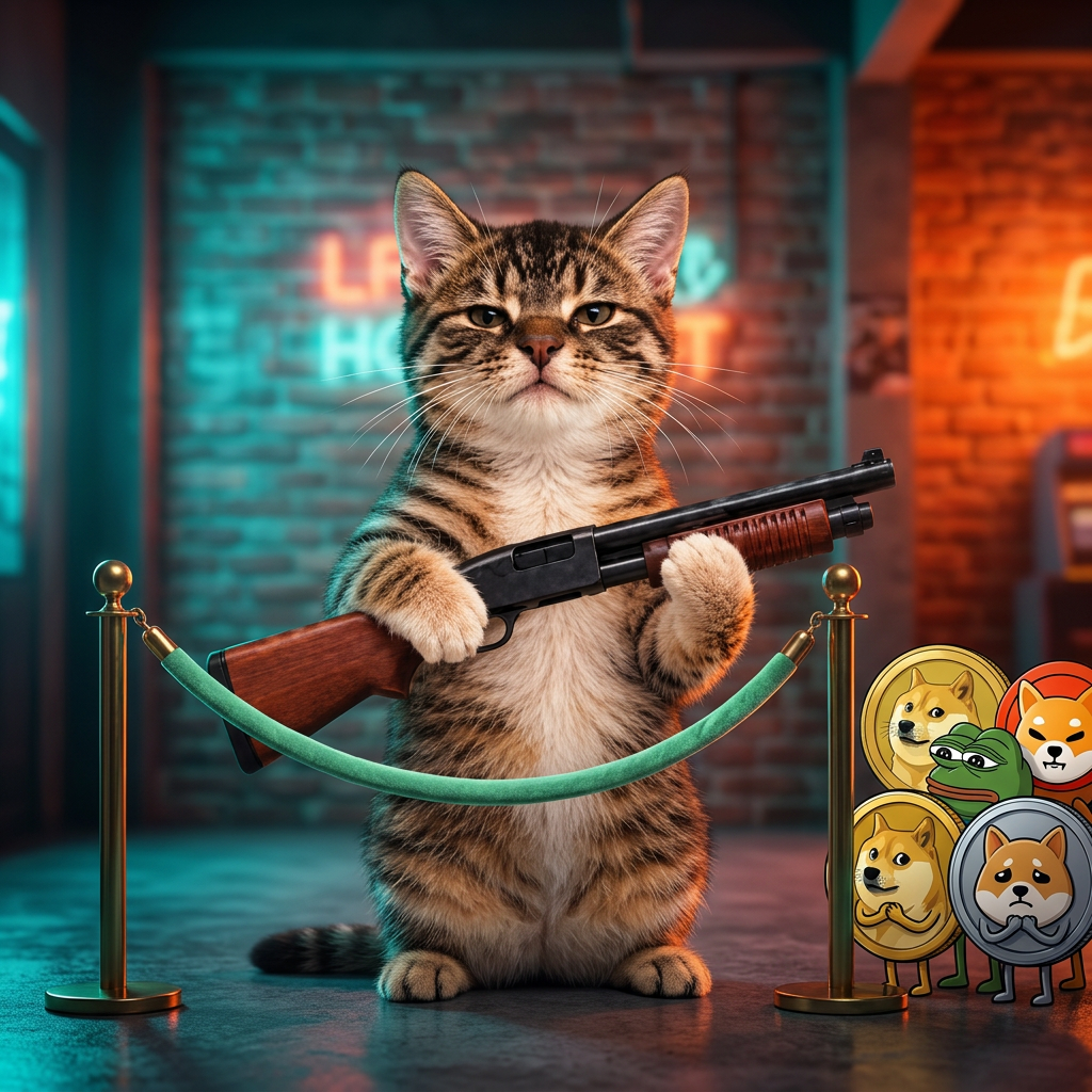 Pump Cat acting as a nightclub bouncer