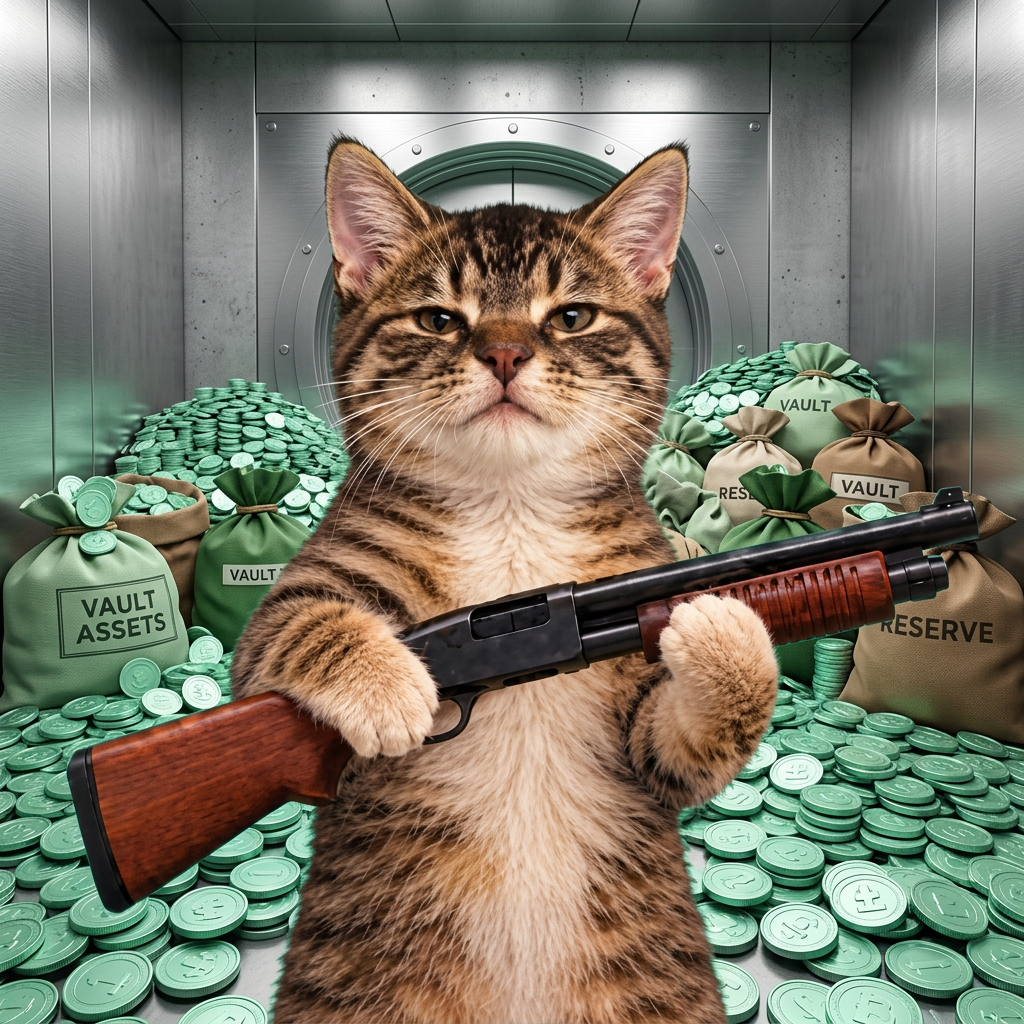 Pump Cat guarding a secure vault